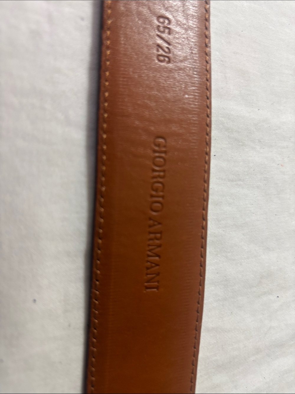 Giorgio Armani Cognac Leather Belt with Embossed Logo Vintage 65/26